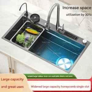 Stainless Steel Kitchen Sink Embossed Extra Large Single Slot Multifunctional Dishwashing Sinks Wash Basin