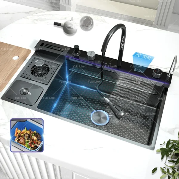 Stainless Steel Waterfall Kitchen Sink Extra Large Single Slot Digital Display Multifunctional Dishwashing Sinks Cup washer - Image 5
