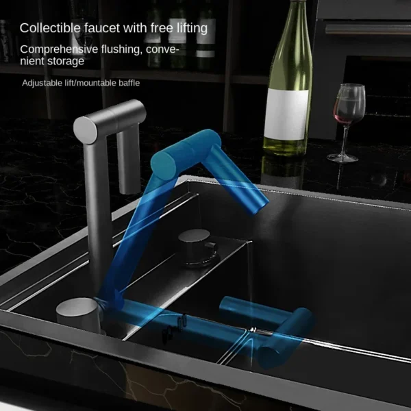 55cmx32cm 304 Nano Stainless Steel Hidden Sink Folding Faucet with Large Single Slot and Cover Plate Bar Counter Cup Washer - Image 4