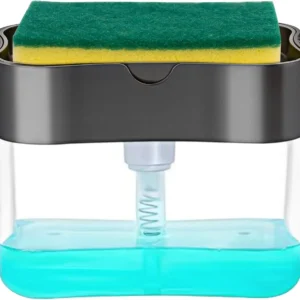 Leeseph Dish Soap Dispenser and Sponge Holder for Kitchen Sink, Washing Counter Top Soap Dispenser with Sponge Included