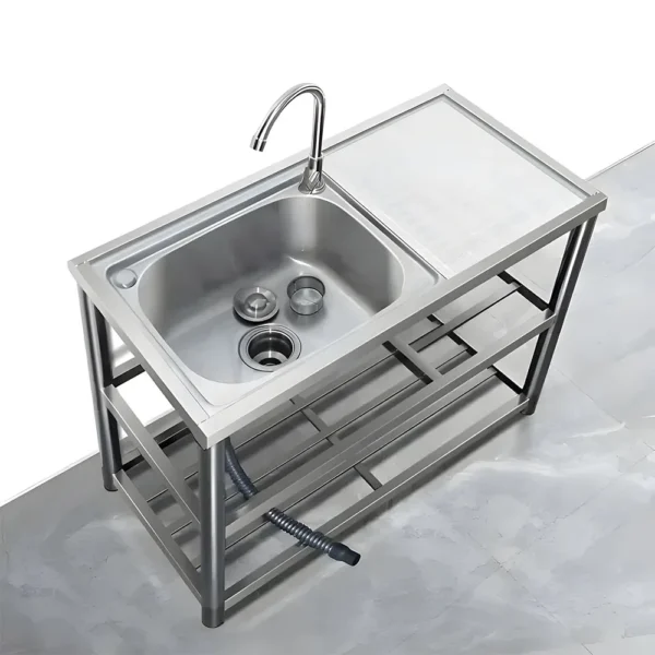 Stainless Steel Kitchen Gadgets Freestanding Outdoor Deep Commercial Sink Large Kitchen Garden Sink with Faucet Three packages - Image 5