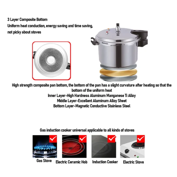 Pressure Cooker Aluminium Alloy Explosion Proof Large Capacity Pressure Canning Pot Cooker Fast Cooking Pot - Image 3