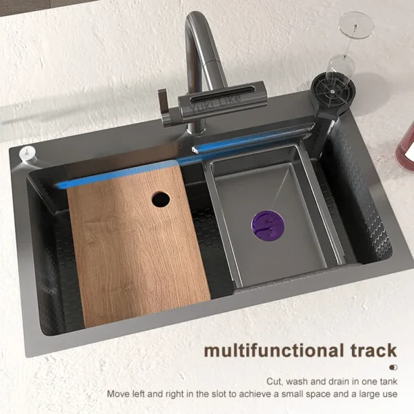 Stainless steel Kitchen Sink Embossed Large Single Slot Washing pond With Kitchen Faucet Wash Basin Water On The Left Side - Image 3