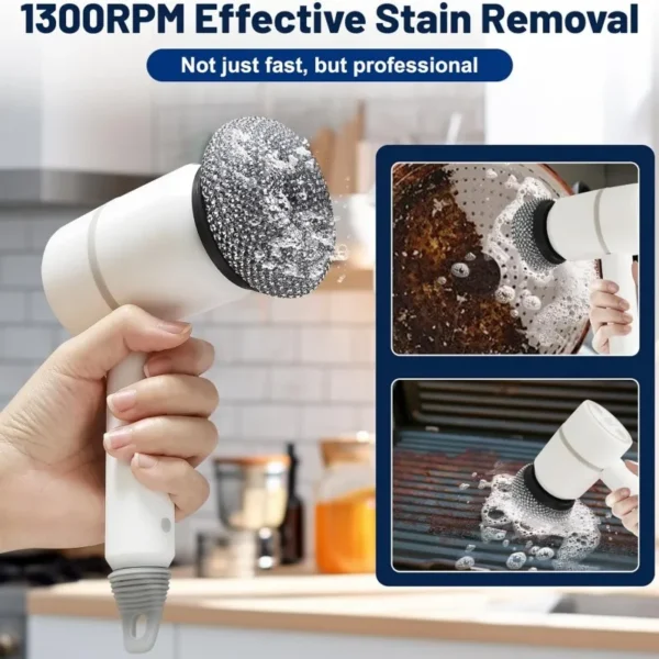 Multifunctional Electric Spin Scrubber Rechargeable with 6 Replaceable Cleaning Brush Heads or Bathroom Kitchen Oven Dish Floor - Image 3
