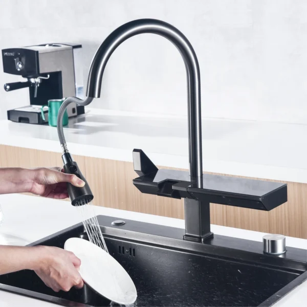 AITANA Luxury Chrome Brass Kitchen Faucet with Digital Display Design, Hot and Cold Water Pull out 3-Function Sink Mixer - Image 2