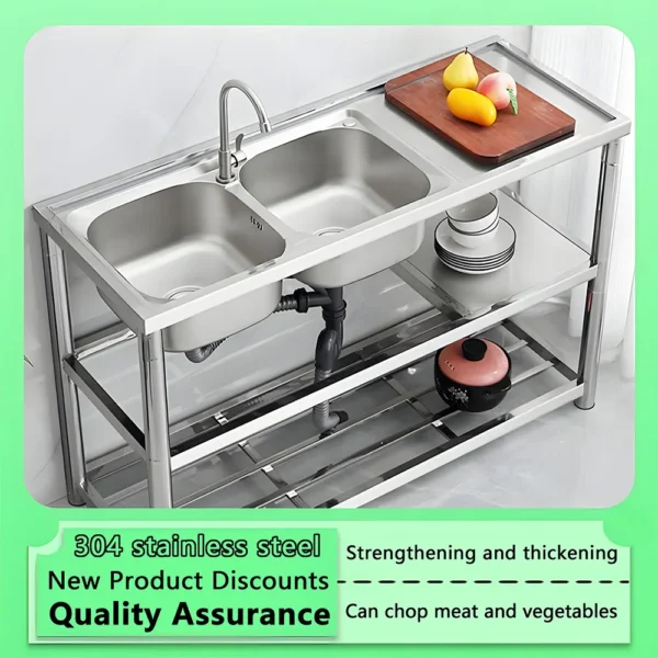 Stainless Steel Kitchen Gadgets Freestanding Outdoor Deep Commercial Sink Large Kitchen Garden Sink with Faucet Three packages - Image 2
