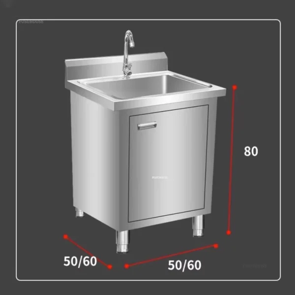 Stainless Steel Kitchen Sinks Cabinet Commercial Dishwashing Sink with Operating Table Floor Integrated Wash Basin Sink Cabinet - Image 6