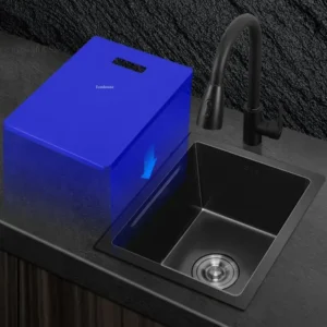 Stainless Steel Kitchen Sink Black Nano Small Single-slot Washbasin Dishwashing Island Counter Washing Sink with Cover Plate WW