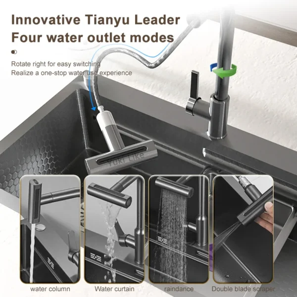 Stainless steel Kitchen Sink Embossed Large Single Slot Washing pond With Kitchen Faucet Wash Basin Water On The Left Side - Image 4