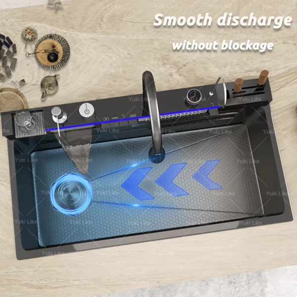 Stainless Steel Waterfall Kitchen Sink Extra Large Single Slot Digital Display Multifunctional Dishwashing Sinks Cup washer - Image 2