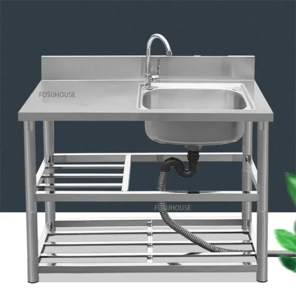 Household Vegetable Washing Basin with Bracket Commercial Stainless Steel Kitchen Sinks Kitchen Workbench Washing Single Sink - Image 2