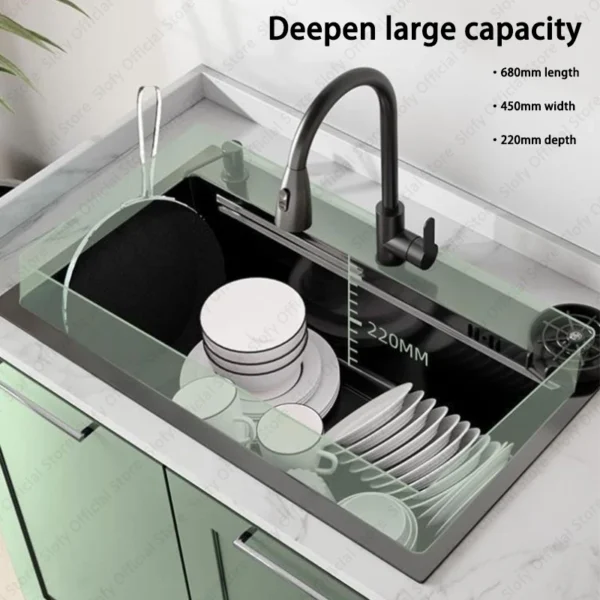 Multifunctional Kitchen Sink Large Capacity Single Bowl Stainless Steel Sink Vegetable Workstation With Faucet Drain Accessories - Image 3