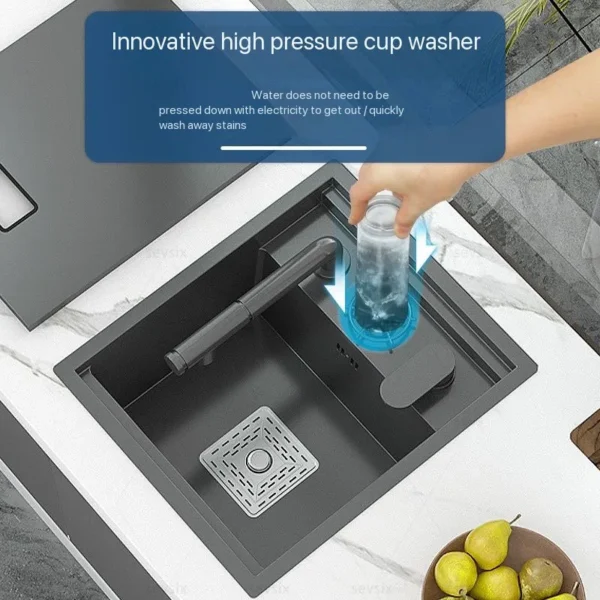 kitchen sink Black nano-sink single-slot household hand-washing basin kitchen large 304 stainless steel sink sink bowl - Image 4