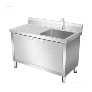 Stainless Steel Kitchen Sinks Cabinet Commercial Dishwashing Sink with Operating Table Floor Integrated Wash Basin Sink Cabinet