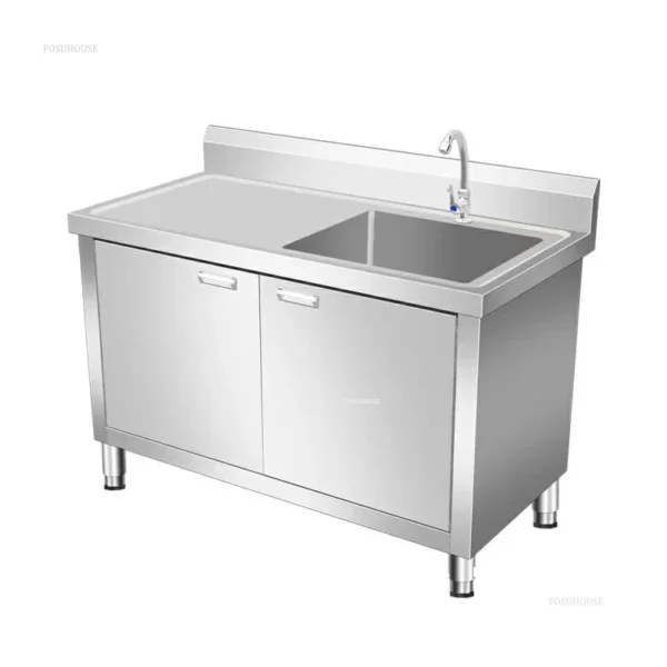 Stainless Steel Kitchen Sinks Cabinet Commercial Dishwashing Sink with Operating Table Floor Integrated Wash Basin Sink Cabinet
