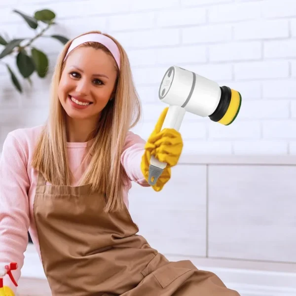 Multifunctional Electric Spin Scrubber Rechargeable with 6 Replaceable Cleaning Brush Heads or Bathroom Kitchen Oven Dish Floor - Image 5