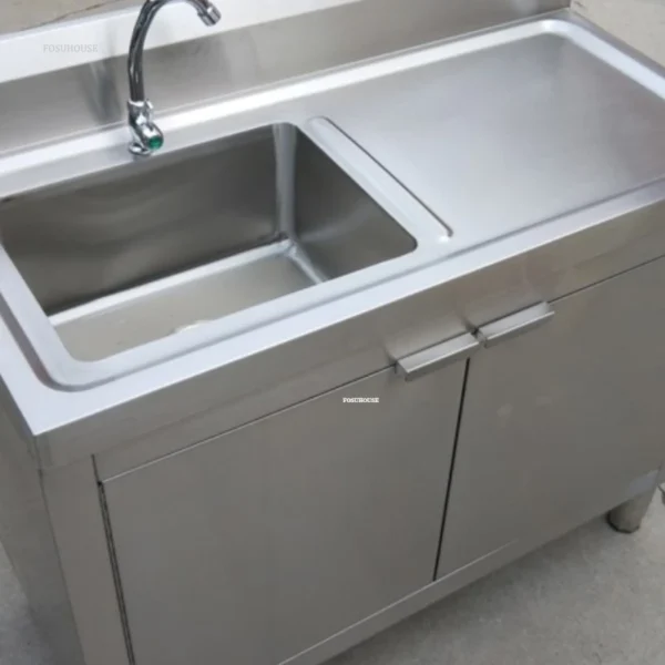 Stainless Steel Kitchen Sinks Cabinet Commercial Dishwashing Sink with Operating Table Floor Integrated Wash Basin Sink Cabinet - Image 2