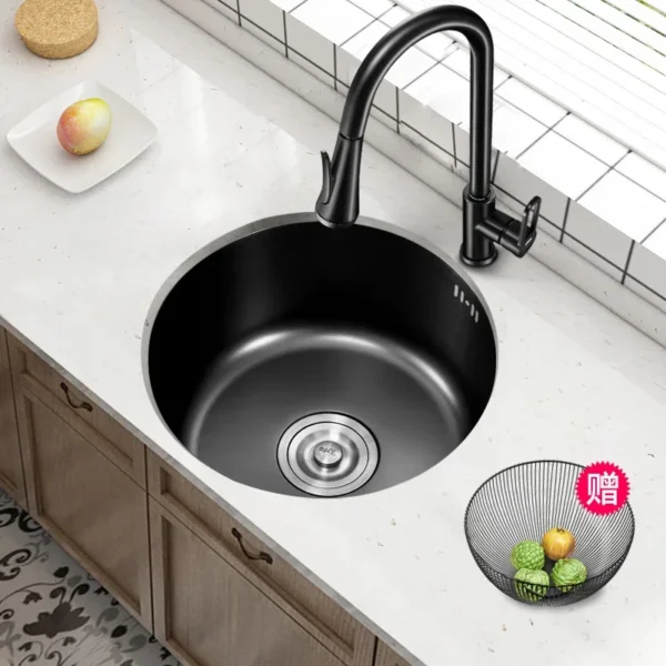 Nano Kitchen Sink Round Single-slot 304 Stainless Steel Sink Bar Balcony Washbasin Under-counter Basin Kitchen Accessories y - Image 2