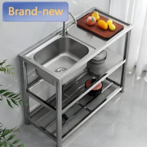 Stainless Steel Kitchen Gadgets Freestanding Outdoor Deep Commercial Sink Large Kitchen Garden Sink with Faucet Three packages